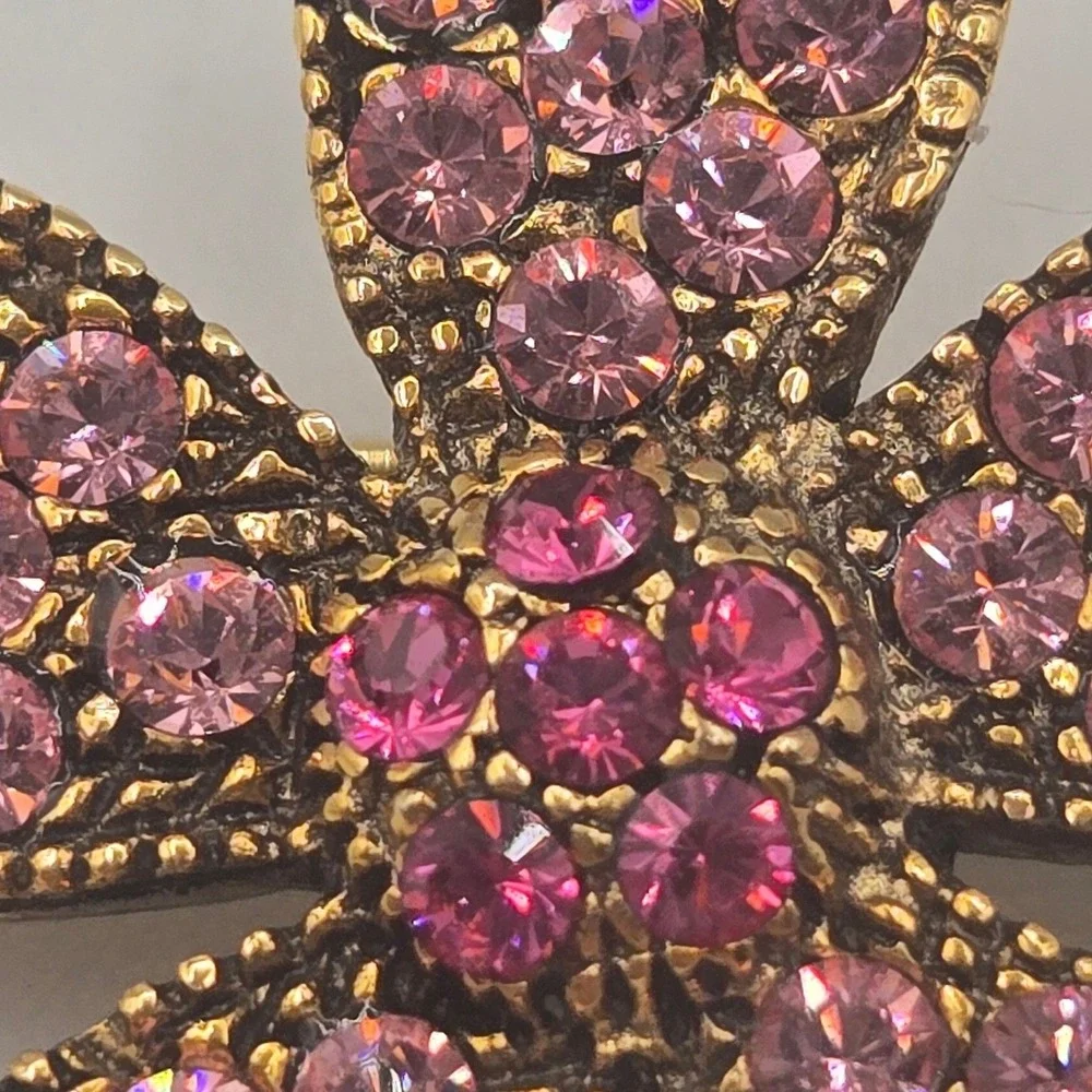 Vintage Rhinestone Brooch Set of‎ 2 Gold Tone Pink Heart Floral Butterfly Pins
